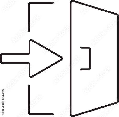 Minimalist line icon depicting an arrow pointing to a door, representing entry, login, or access.