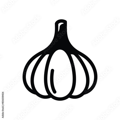 Black Outline Icon of a Garlic Bulb on White food ingredient