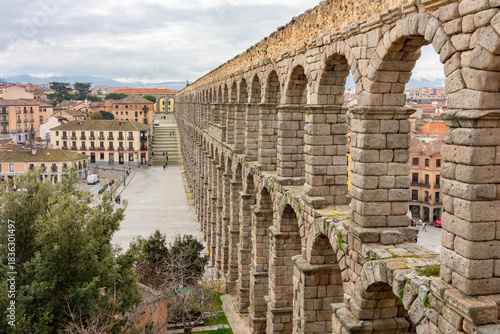 Ancient Roman aqueduct of Segovia in Spain