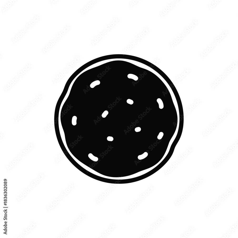 Fototapeta premium Black Silhouette Icon Of A Round Cookie With Chips