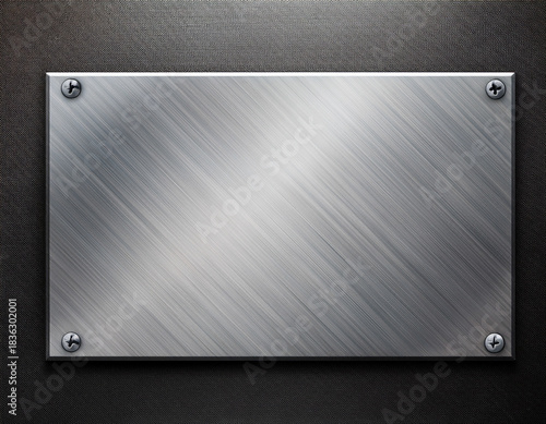 Brushed metal plate,  frame with steel . Metal surface empty plaque or frame mockup.