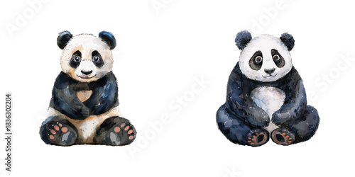 panda watercolor vector illustration