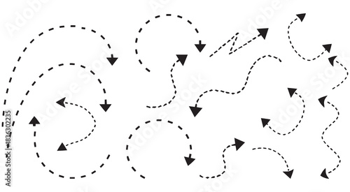 Curved Arrow Line Vector Set – Dotted Path, Direction, and Movement Design Icons