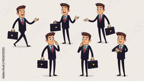 Animated businessman poses set for presentations and corporate communications material