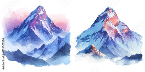 mount everest lanscape watercolor vector illustration