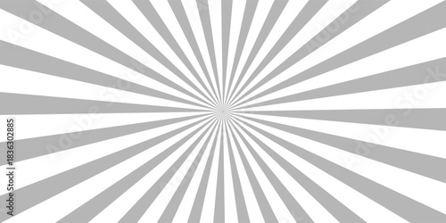 Gray and white radial burst background with symmetrical sunray lines creating a dynamic retro-style abstract pattern. for posters, comic effects, pop art themes, vintage designs, and bold graphic.
