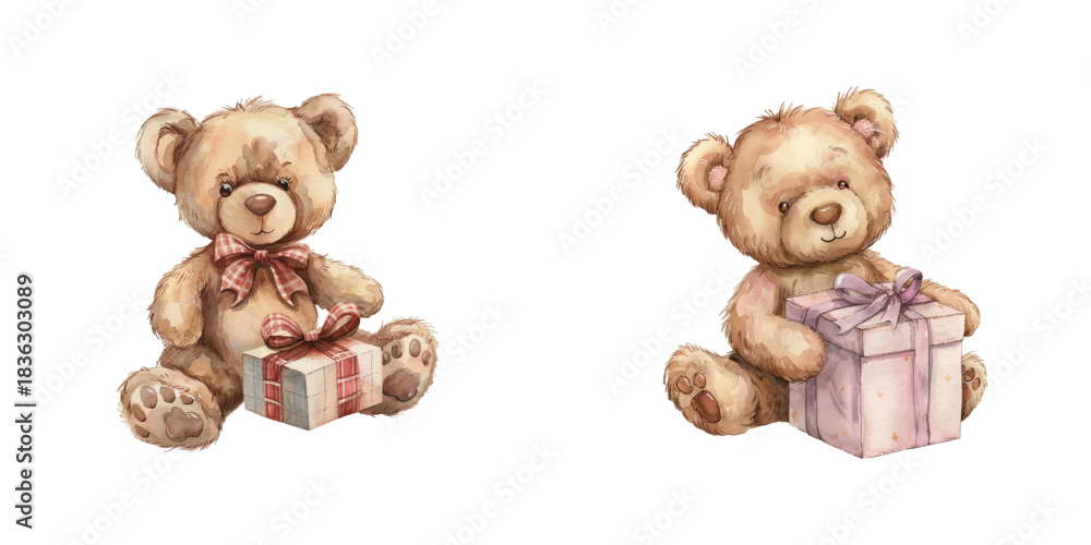 Fotografie teddy bear gift watercolor vector illustration