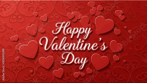 Romantic Valentine's Day greeting card with elegant heart design on red background