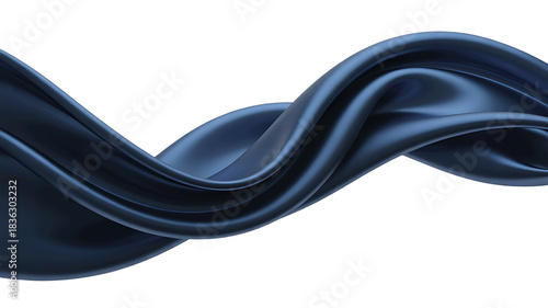 Elegant flowing dark blue satin fabric with soft folds and curves isolated on transparent background