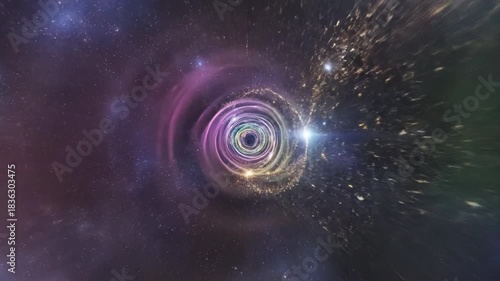 Vibrant abstract design of a swirling cosmic wormhole, a futuristic portal for interstellar travel through the fabric of space and time