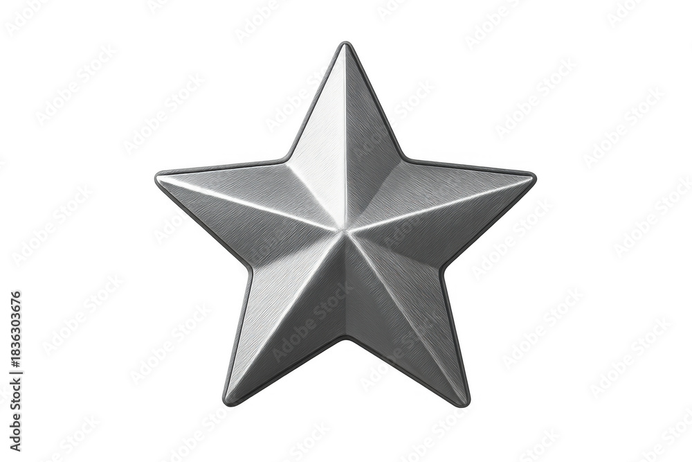Obraz premium Silver five-pointed star representing achievement, quality, ranking, success, and excellence with transparent background