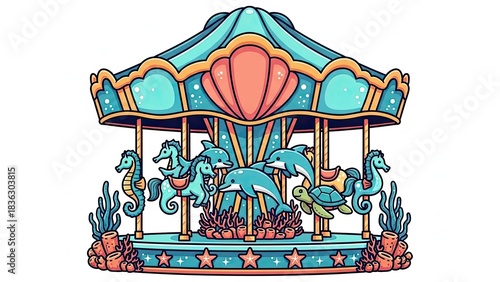 Whimsical Underwater Carousel with Sea Creatures.