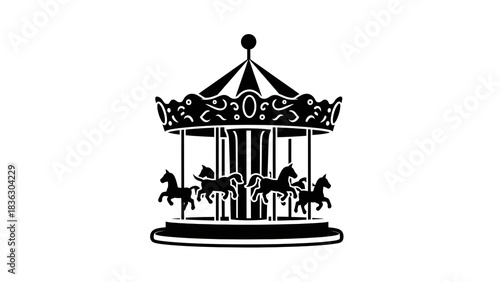 Black silhouette of a vintage carousel merry go round icon.