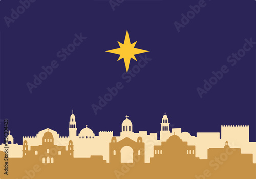 Bethlehem Night Skyline Flat Epiphany Star City Silhouette Vector