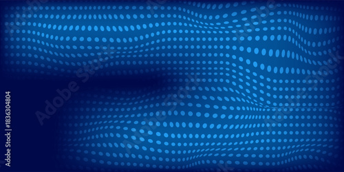 Abstract technology big data digital background. Dot blue wave light screen gradient texture background. 3d wave point fractal grid science futuristic audio visualization