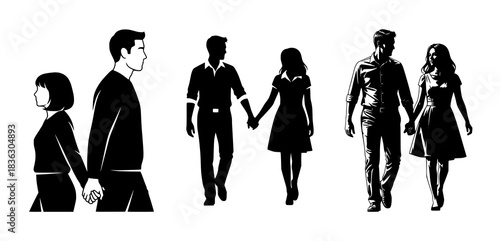Silhouettes of Romantic Couples Walking