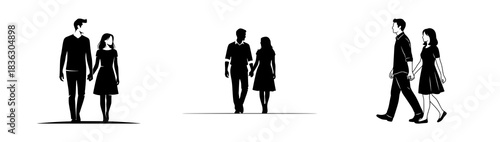 Silhouette Couples Walking Together - Romantic Journey