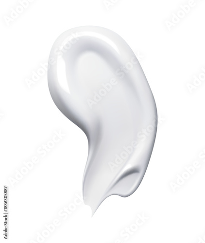 Realistic white cream cosmetic swatch. Isolated 3d vector skincare smear, stroke of lotion, moisturizer or facial treatment with a smooth, glossy finish and soft texture. Hydrating beauty product drop