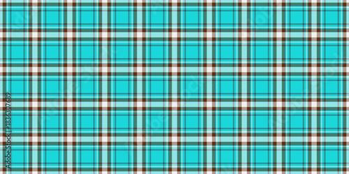 Continuity fabric check seamless, rich plaid tartan vector. Single textile pattern texture background in cyan and orange colors.