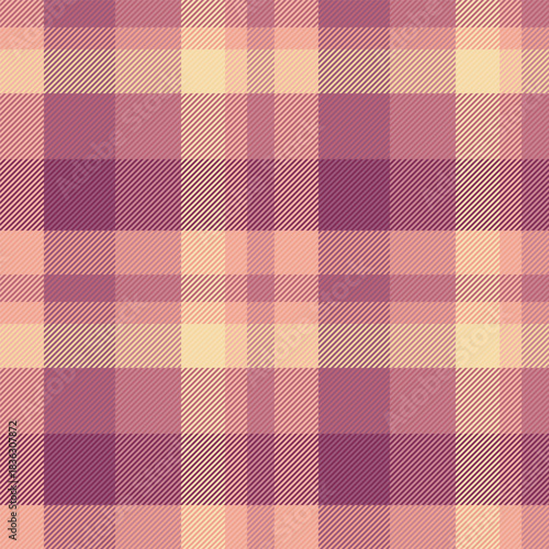 Calm plaid tartan vector, grunge background fabric texture. Paper check pattern seamless textile in red and pink colors.