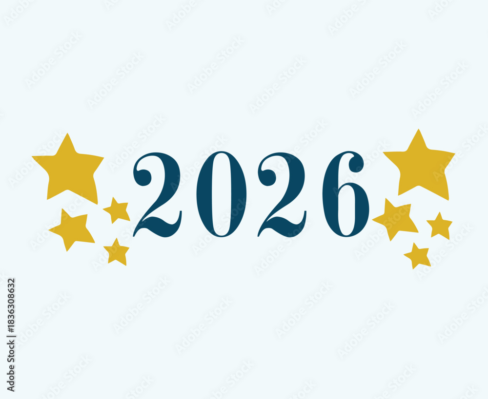 Fototapeta premium 2026 Happy New Year Blue And Yellow Festive Elegant Design Abstract Creative Vector Illustration