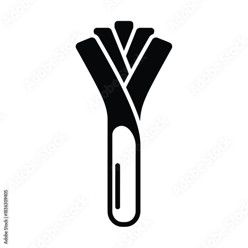 Black silhouette of a leek vegetable on a white background
