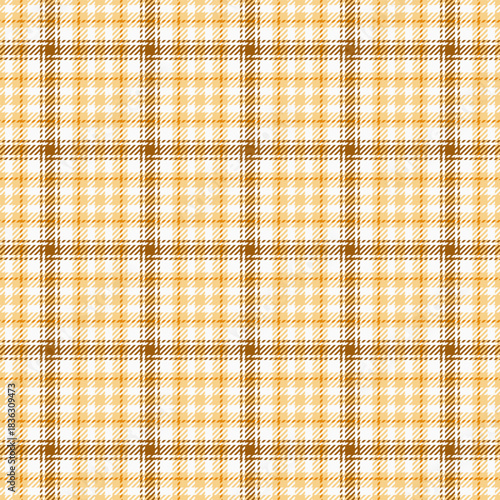 Twill textile tartan check, gingham background fabric vector. Stationary plaid pattern texture seamless in white and amber colors.