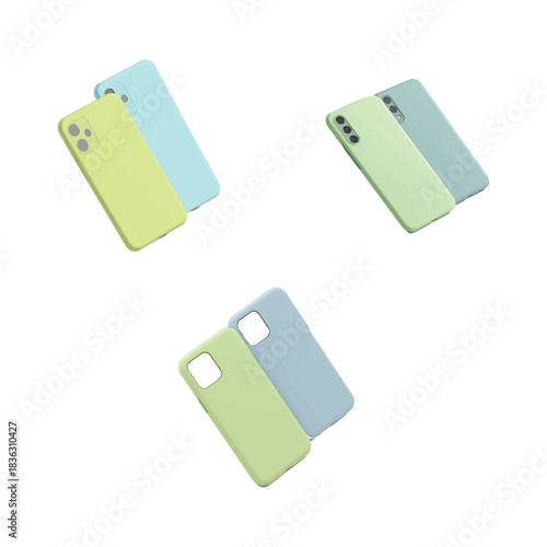 High Resolution Silicone Phone Case Mockup Set Featuring Soft Green and Light Blue Colors