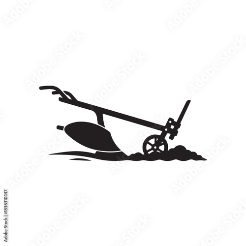 Vintage Plow Icon Farming Plough Symbol Agriculture Tool Silhouette Vector