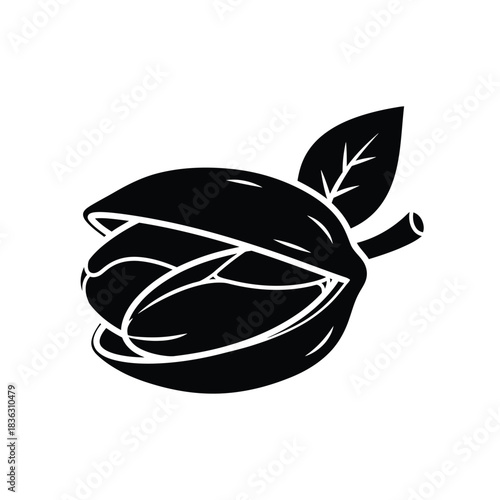 Black Silhouette Of An Open Pistachio Nut food snack