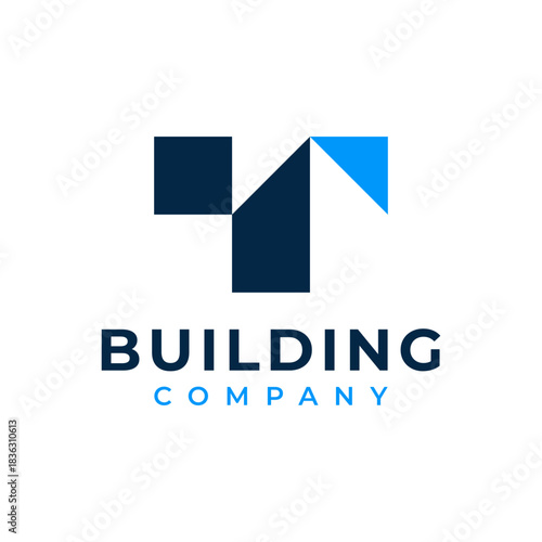 Vector logo of the letter T forming a building.