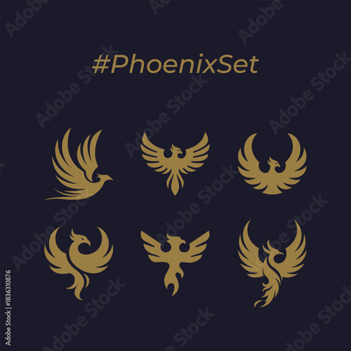 A set of exclusive phoenix bird logos, Vector logos