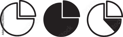 Circular proportional pie chart divided into segments illustrating market share allocation analysis vector icons