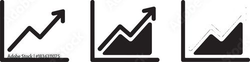Financial progress chart icon set representing successful business strategy revenue improvement and economy data.