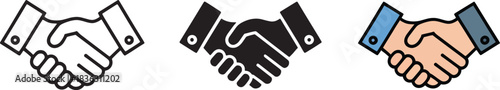 Professional handshake icon set symbolizing business deal agreement partnership and corporate cooperation.