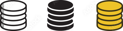 Stack of cylindrical disks representing database storage structure or financial coin assets icon set