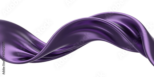 Elegant flowing purple satin fabric wave isolated on transparent background