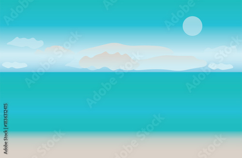 Vector illustration of a tranquil sea, vintage style background image.