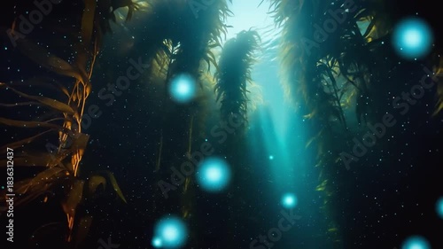 Bioluminescent Kelp Forest Night Drift — Cinematic Underwater 4K Stock Footage