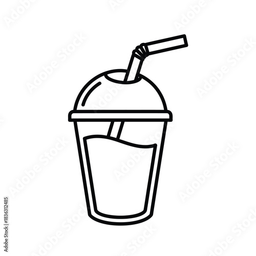 Outline drawing of a disposable cup with a straw drink
