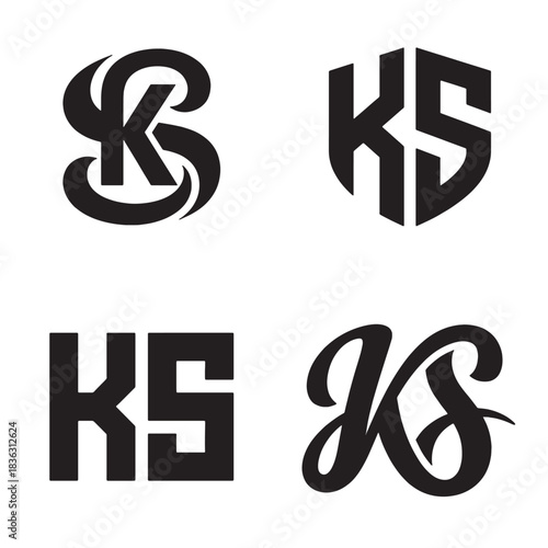 Versatile KS monogram logo design collection showcasing diverse black and white initials as vector graphics for modern branding solutions.