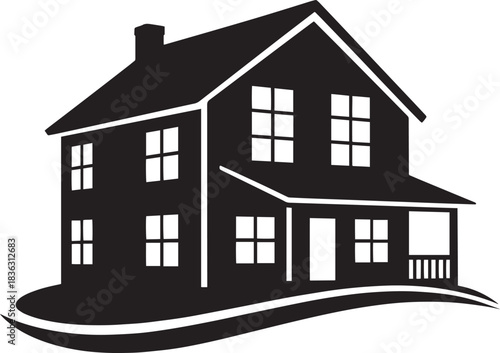 Traditional Black House with Porch