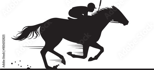 Jockey Riding a Fast Running Racehorse Silhouette