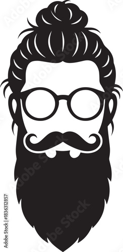 Hipster Man with Long Beard and Glasses Silhouette