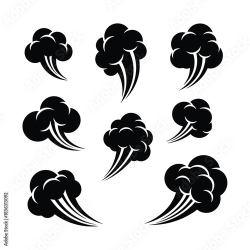 Set of Black Smoke or Steam Cloud Icons vector illustration