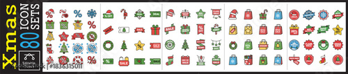 Festive Christmas sale icons for dynamic marketing campaigns, boost holiday promotions with these engaging and eye-catching designs for seasonal promotions