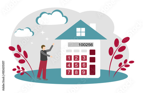 The concept of mortgage and purchase of housing. The Man and the Calculator