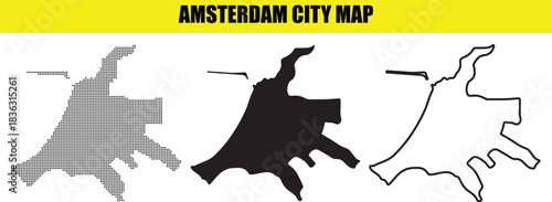 Amsterdam city map in three different styles