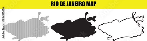 Rio de janeiro map with dotted, solid and outline style