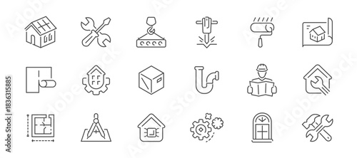 Construction line icons set vector. Work, labor concept. Symbols or signs for website and mobile app design